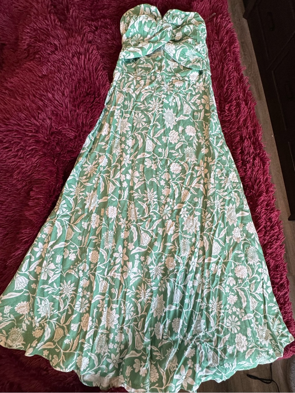 Strapless Green Floral Maxi Skirt